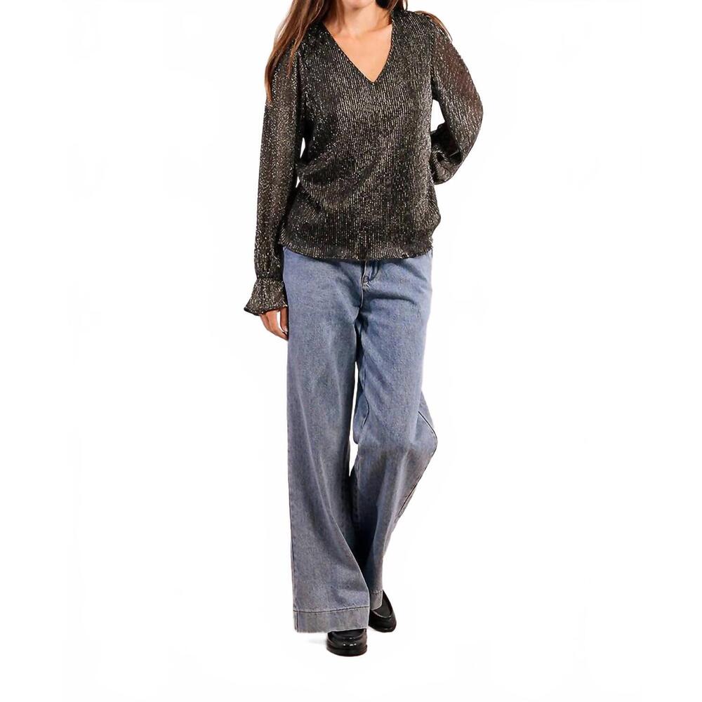 NEW MOLLY BRACKEN silver lining top in black shimmer